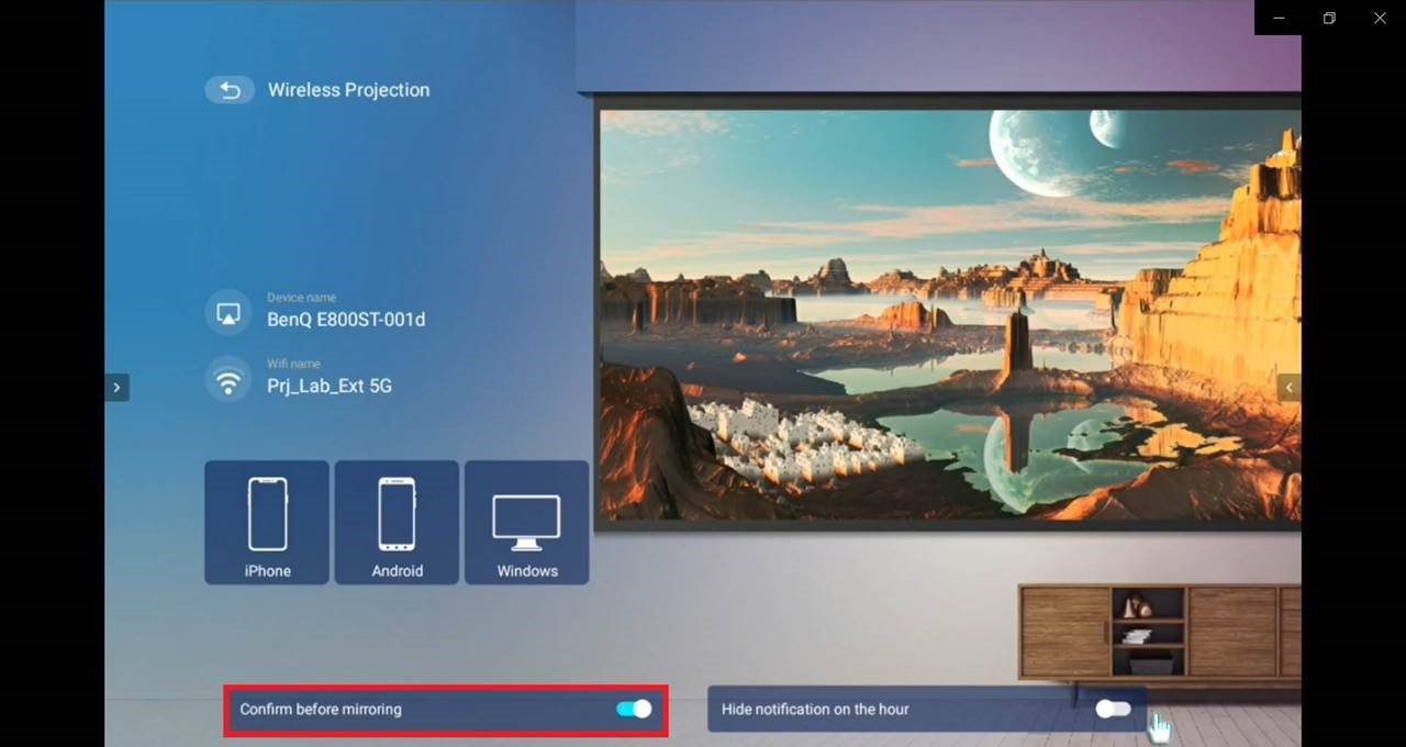 How can I manage screen mirroring authority on my projector? BenQ Business UK
